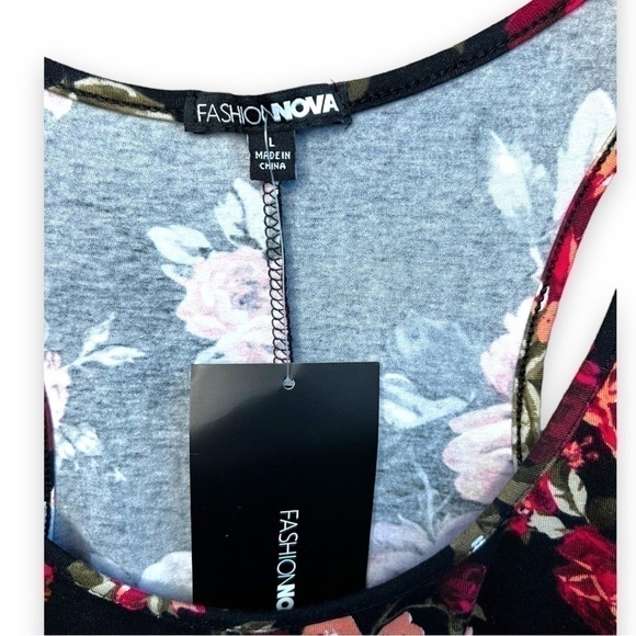FASHION Nova Black With Floral Print Bodycon Dress, Size Large- New With Tags!!! - Picture 4 of 5